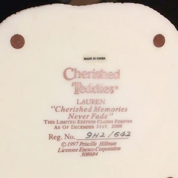 Cherished Teddies Limited Edition 2000 Brown and Cream Figurines - Picture 5 of 7